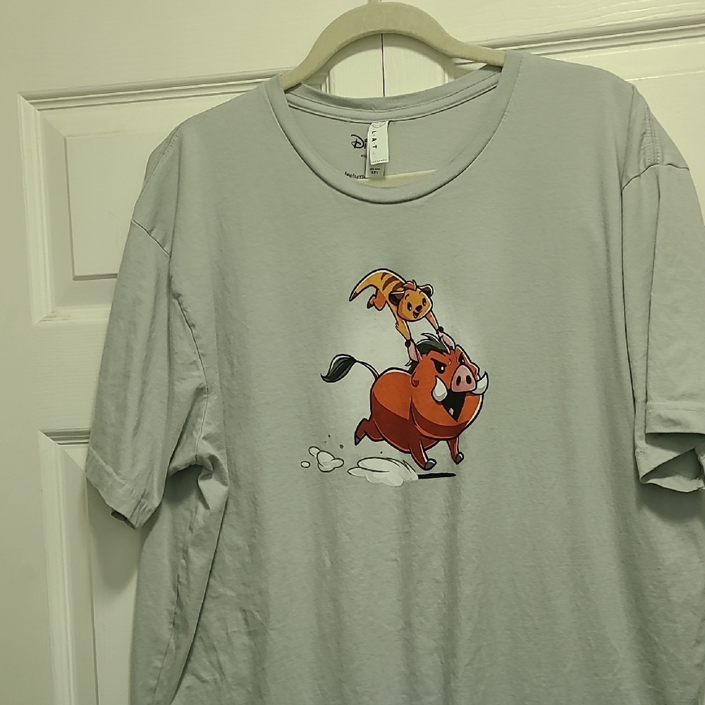 Disney Gray Short Sleeve Tee with Graphic Design Timon & Pumbaa